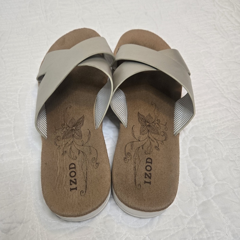 Izod Alyssa Gold Women's Cross Strap Sandals Comfort Slide size 8.5 - Picture 2 of 10